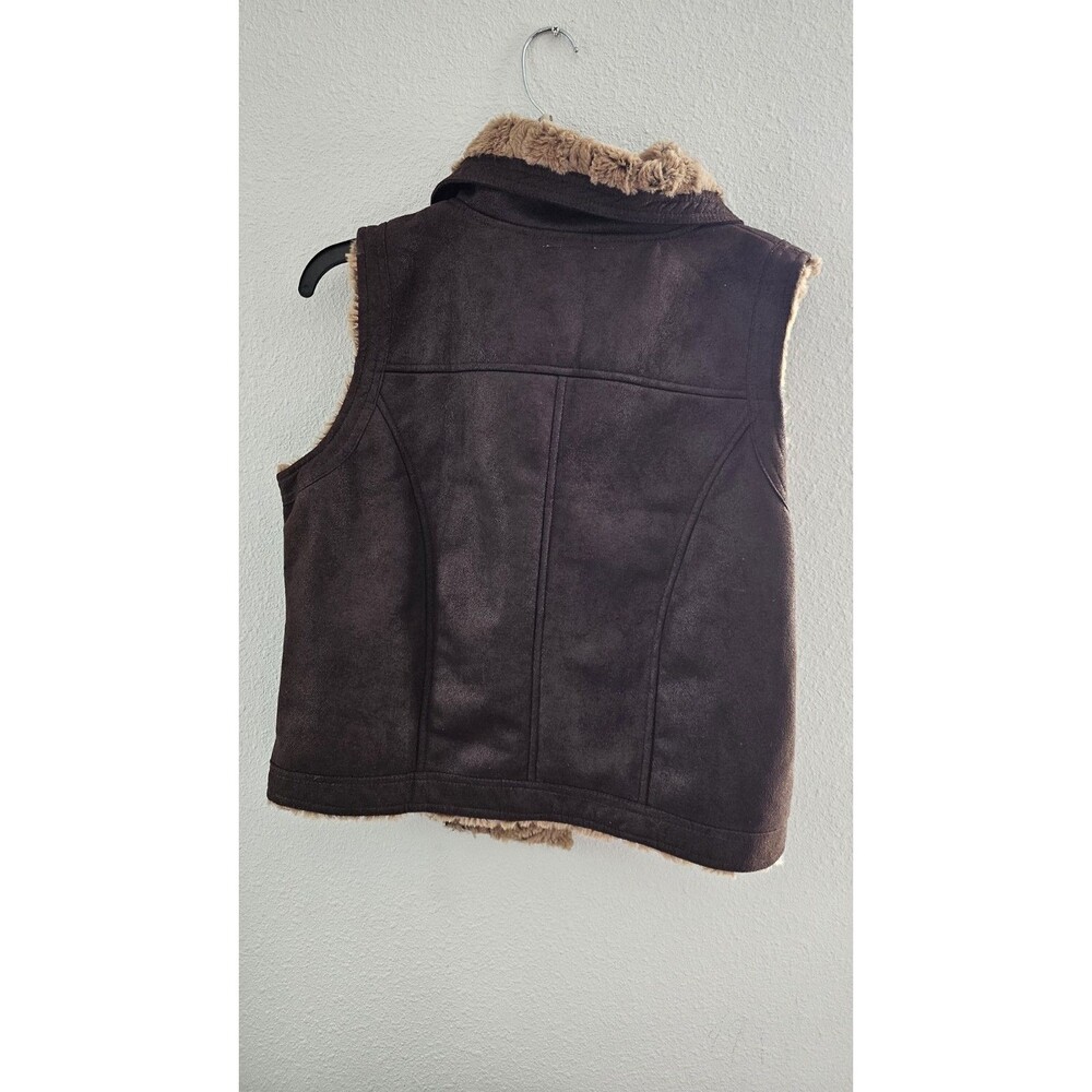 Olive & Oak Women’s L Brown Faux Shearling Faux Suede Vest Full Zip Moto - Picture 8 of 11